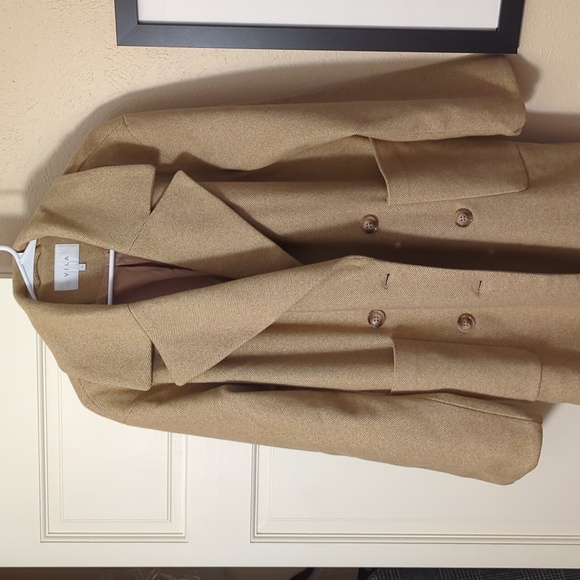 Vila double breasted herringbone coat in beige - Picture 1 of 5